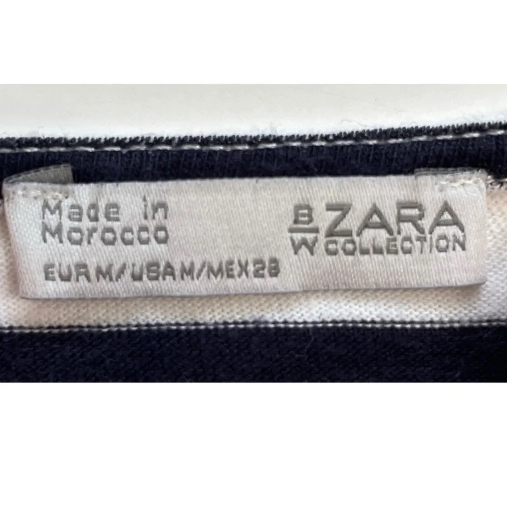 Zara Navy Blue White Breton Striped Long Sleeve Boatneck Top Women’s Size Medium - Picture 5 of 8